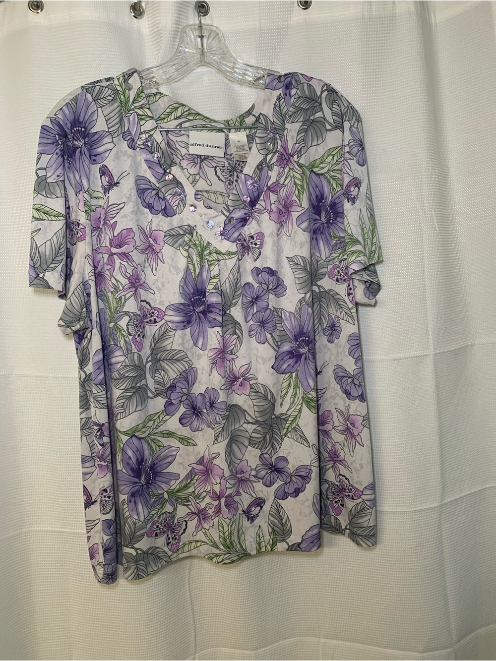 Alfred Dunner Purple Floral Short-Sleeve Top